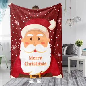 Kerst flanellen deken met vrolijke cartoon print zachte comfortabele plaid voor bank bed