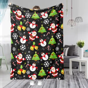 Manta de franela navideña manta suave Papá Noel muñeco de nieve decoración de invierno cálido