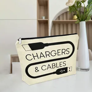 Canvas electronics organizer pouch for chargers and cables portable zipper storage bag