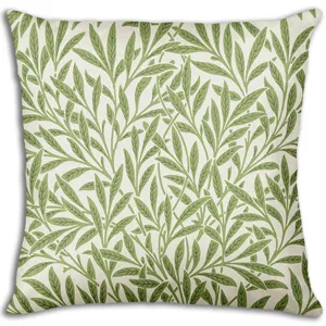 Green botanical leaf pattern throw pillow cover, vintage Morris style cushion case for sofa.