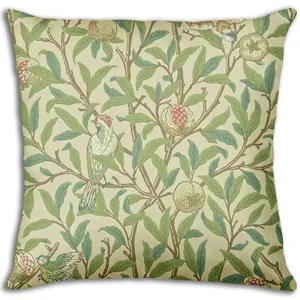 Vintage William Morris style cushion cover, elegant botanical bird throw pillow case for sofa.