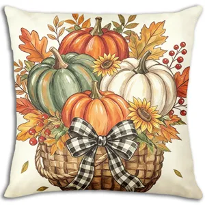 Federa per cuscino autunnale Thanksgiving zucca cesto acquerello decorazione divano