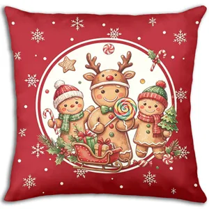 Red Christmas gingerbread man throw pillow cover holiday decorative linen cushion case