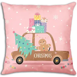 Federa per cuscino con omino di pan di zenzero di Natale rosa divano di vacanza carino