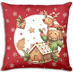 Christmas gingerbread man reindeer throw pillow cover festive red holiday home decor cushion