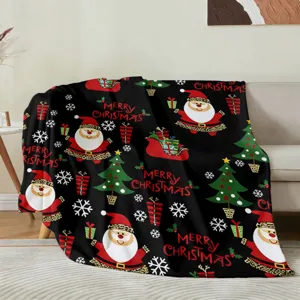 Manta de franela navideña con Papá Noel y estampado festivo para un cálido confort.