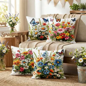 Spring Floral Butterfly Decorative Cushion Cover Modern Minimalist Square Pillow Case For Living Room Bedroom