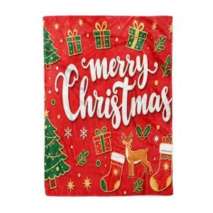 Christmas flannel blanket soft red throw blanket with merry christmas print for winter decor