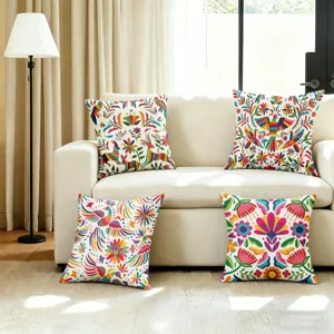 Mexican Style Decorative Pillow Cover Colorful Floral Geometric Print Linen Cushion Cover For Living Room Sofa Home Decor