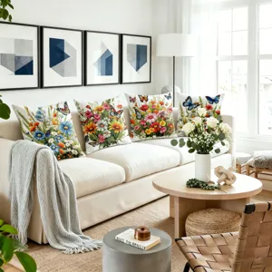 Spring floral throw pillow covers linen decorative cushion for sofa living room decor 4pcs