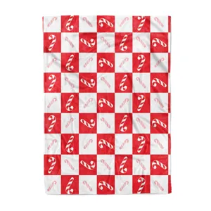 Christmas flannel blanket red white plaid candy cane pattern soft cozy sofa throw decor