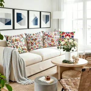 Mexican style throw pillow cover colorful floral linen decorative cushion for sofa home