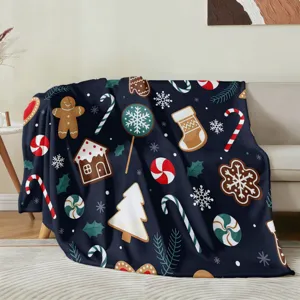 Kerst flanellen deken zachte gezellige cartoon geprint comfortabel voor bank en bed warm