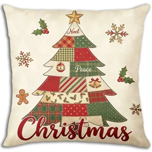Christmas pillow cover retro patchwork tree cushion case vintage sofa home decor 45x45cm