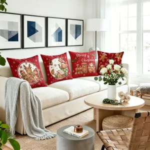Christmas gingerbread man red throw pillow cover festive reindeer sofa cushion case 45x45cm