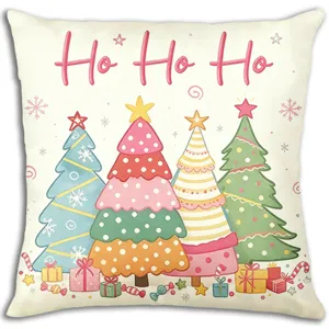 Rosa Weihnachtsbaum Kissenbezug, süßer Cartoon Feiertag dekorativer Kissenbezug für Sofa.