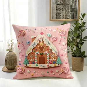 Fodera per cuscino casa di pan di zenzero rosa caramelle cartoon decorazione divano