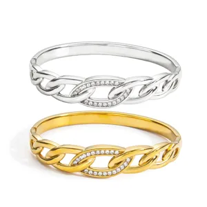 Fashion titanium steel interlocking knot pavé crystal bangle bracelet for women daily wear