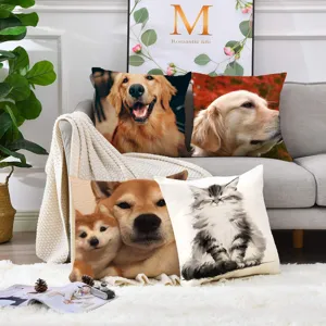 Custom Pet Photo Throw Pillow Cover Cute Animal Printed Peach Skin Linen Square Pillowcase For Sofa Home Decor