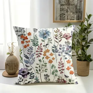 Decorative floral throw pillow cover with watercolor botanical design, perfect for home sofa and bed.