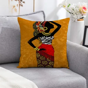 African tribal ethnic throw pillow cover featuring geometric black woman art print for home decor