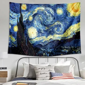 Artistic Oil Painting Tapestry Wall Hanging Starry Sky Landscape Fabric Tapestry For Living Room Bedroom Home Decor