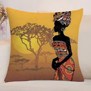 African tribal woman throw pillow cover sunset landscape geometric ethnic pillowcase detail view