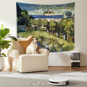Artistic Van Gogh landscape oil painting tapestry, short plush wall hanging decor.