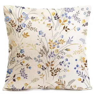 Decorative floral throw pillow cover with vintage botanical print for sofa and bed.