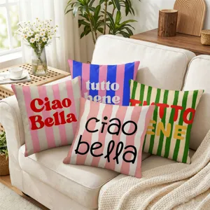 Cojín de rayas de estilo nórdico con estampado de letras italianas para el cómodo sofá.