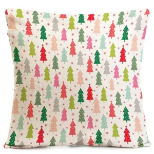 Christmas decorative throw pillow cover with colorful tree and snowflake pattern for sofa home.