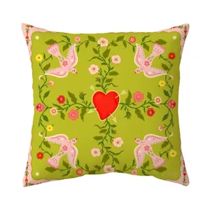 Bohemian vintage floral cartoon dove print linen pillow cover for home decor art.
