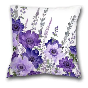 Housse de coussin imprimée fleurs de lavande style nordique, housse de coussin décorative pour canapé.