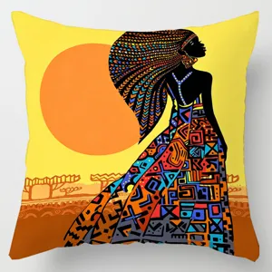 African tribal black woman printed pillow cover, ethnic geometric cushion cover for home.