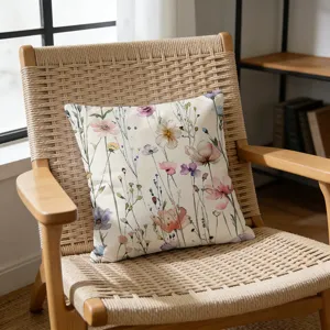 Funda de cojín decorativa boho con estampado de flores silvestres, ideal para el hogar.