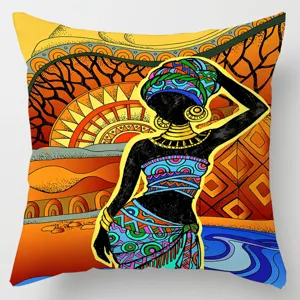 African tribal art throw pillow cover, colorful ethnic geometric pattern decorative case.