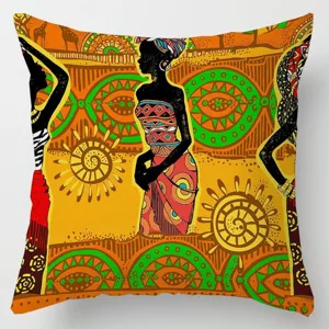 African tribal style throw pillow cover geometric art print cotton linen cushion case detail
