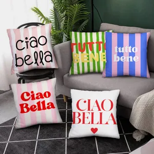 Funda de Cojín Decorativa Rayada Estilo Nórdico con Estampado de Letras Italianas Sin Relleno Decoración del Hogar
