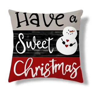 Funda de cojín navideña con lindo muñeco de nieve, decoración festiva para sofá de casa.