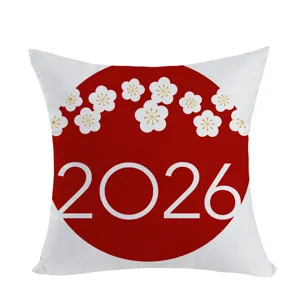 2026 New Year throw pillow cover with red sun and white plum blossoms design for sofa home decor