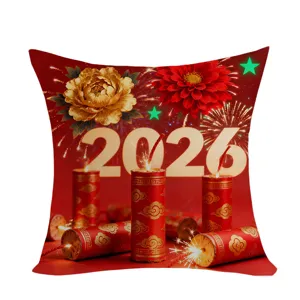 2026 Neujahr roter Kissenbezug festliche Böller Blumen Design Dekoration für Sofa Zuhause