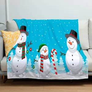Weihnachtsschneemann Flanell Decke Detailansicht, gemütliche Winter Fleecedecke für Bett oder Sofa.
