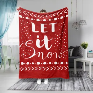 Manta de franela navideña roja cálida de invierno let it snow decoración de hogar festiva