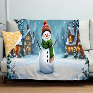 Weihnachten Schneemann Flanell Decke Weiche Warme Kuscheldecke fuer Sofa Bett Winter