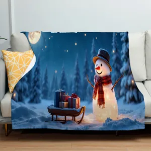Weihnachtlicher Schneemann Flanell Decke kuschelweiche Kuscheldecke Sofa Bett Winter Warm