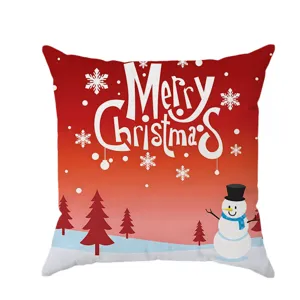 Christmas decorative pillow cover with festive snowman and tree print for sofa couch.