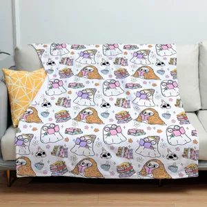 Manta de Franela Temática de Halloween Suave Acogedora Patrón de Fantasma Calabaza Para Sofá Cama Oficina Viaje Decoración Hogar