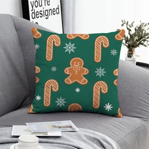 Christmas pillow cover green gingerbread man candy cane pattern festive sofa home decor throw cushion case