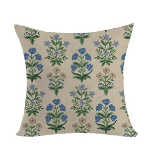Funda de cojín vintage con estampado floral, funda de almohada cuadrada de lino algodón para sofá.