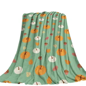 Couverture jeté en flanelle motif citrouille d'Halloween pour canapé lit et bureau.